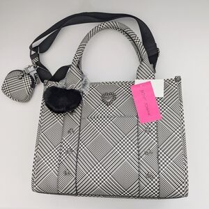 NWT Betsey Johnson Black&White Houndstooth Satchel/Tote/Crossbody Bag/Purse